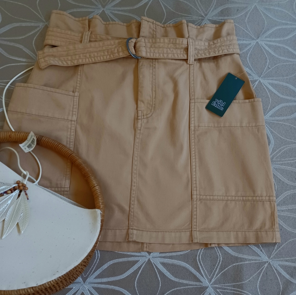 Paper Bag Waist Cotton Skirt